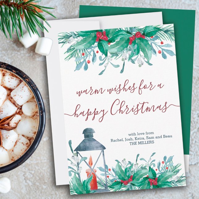 Holly Plants Mistletoe och Lantern Lycklig jul Julkort (Skapare uppladdad)