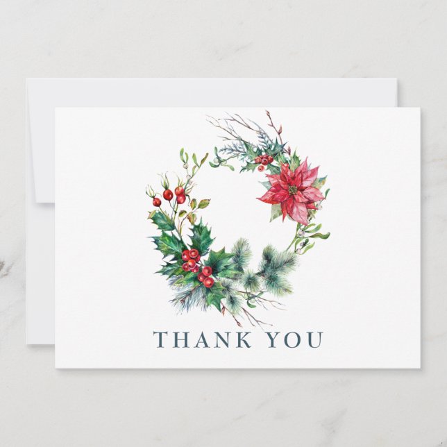 Holly Poinsettia julkransande korprat Tack Kort (Framsida)