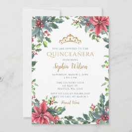 Holly Poinsettias Guld Princess Tiara Quinceañera Inbjudningar