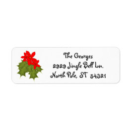 Holly, Red Berries, Red Poinsettia Winter Helgdaga Returadress Etikett