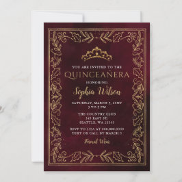 Holly Red Guld Princess Tiara Quinceañera Inbjudningar