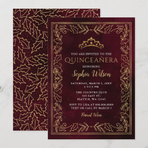 Holly Red Guld Princess Tiara Quinceañera Inbjudningar
