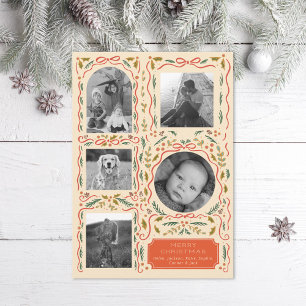 Holly Red Ribbon jul Photo Collage Julkort