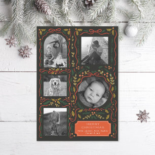 Holly Red Ribbon jul Photo Collage Julkort