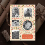 Holly Red Ribbon jul Photo Collage Julkort<br><div class="desc">5 fotoområden i olika riktningar; persikor "ram" kan ändras till valfri färg i redigeraren; välj även ditt eget typsnitt! Lägg till ett meddelande på baksidan eller flera foton om du vill.</div>