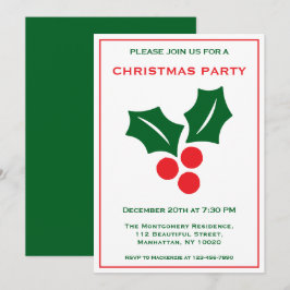 Holly Red White och Grönt Namn Roligt jul Party Inbjudningar