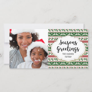 Holly Reindeer Säsonhälsningars Photo Card Julkort