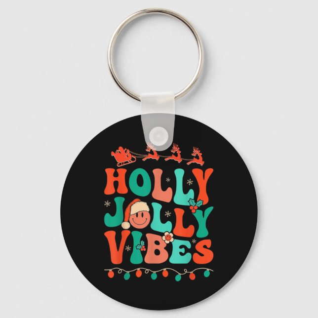 Holly Retro Groovy jul Jolly Vibes Santa Hip Nyckelring (Framsida)
