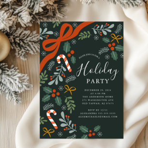 Holly Ribbon Bow Julfest Inbjudningar