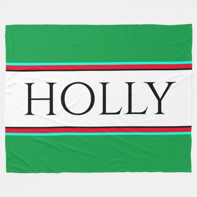 HOLLY Roligt Festive Bright Grönt Red White Rand Fleecefilt (Framsidan (Horisontell))