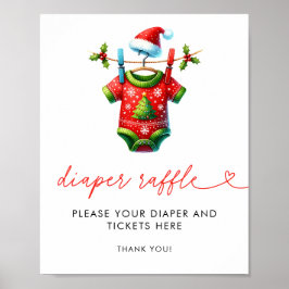 Holly Santa Baby Shower Diaper Raffle Poster