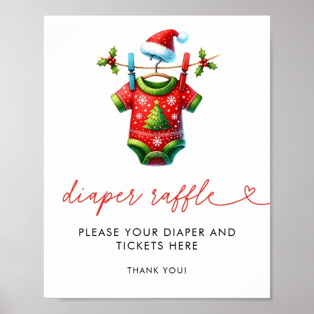 Holly Santa Baby Shower Diaper Raffle Poster (Framsidan)