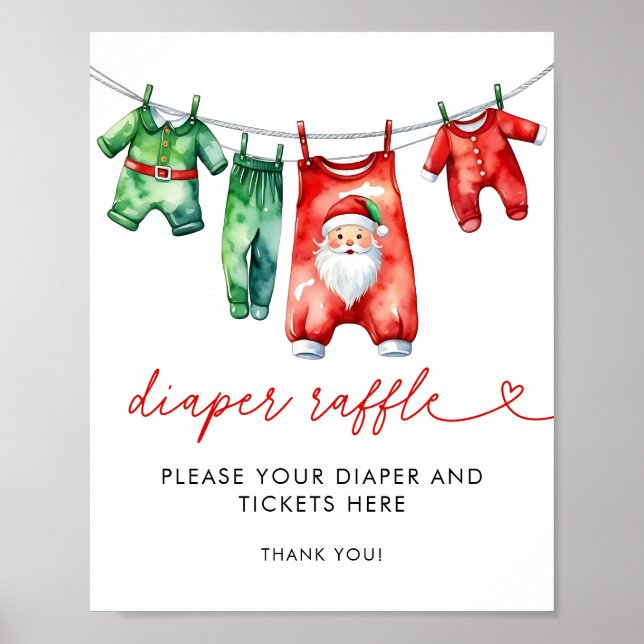 Holly Santa Baby Shower Diaper Raffle Poster (Framsidan)