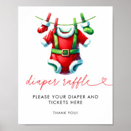 Holly Santa Baby Shower Diaper Raffle Poster