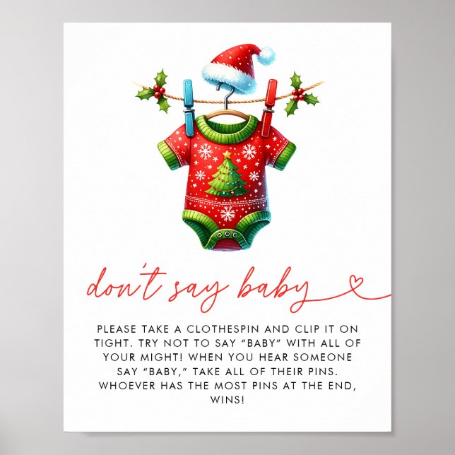 Holly Santa Baby Shower Säg inte Baby Poster (Framsidan)