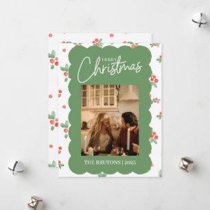 Holly Scallop Photo jul Card Julkort