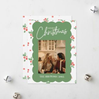 Holly Scallop Photo jul Card Julkort