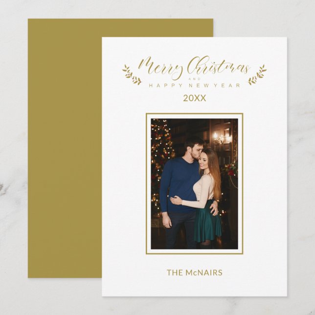 Holly Simple Elegant Chic Christmas Photo Family (Fram/baksida)