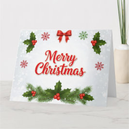 Holly & Snowflakes Merry Christmas Card Kort