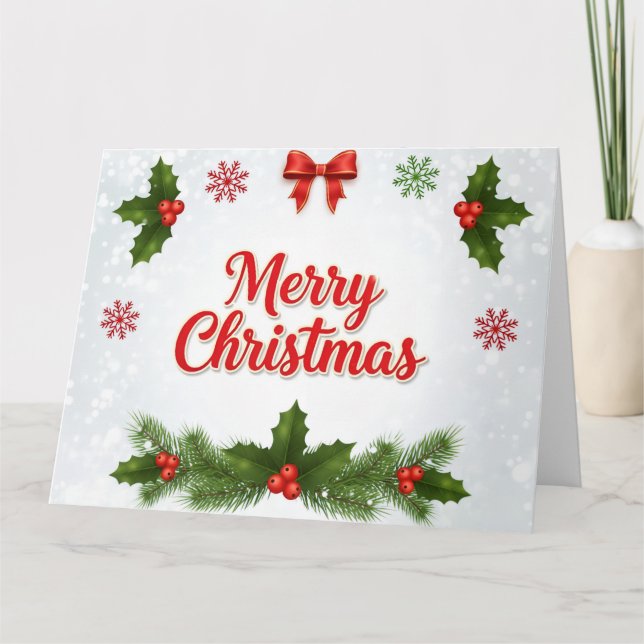 Holly & Snowflakes Merry Christmas Card Kort (Framsida)