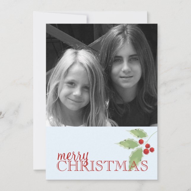 Holly Sprig Dubbla Sided Photo Card Julkort (Framsida)