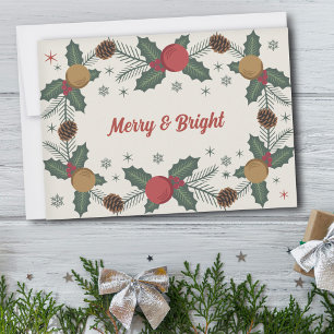 Holly Sprigs & Gräs Cones - Merry & Bright Julkort