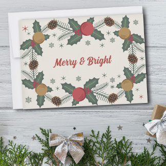 Holly Sprigs & Gräs Cones - Merry & Bright Julkort
