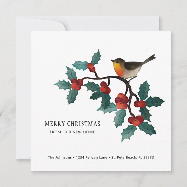 Holly Sprigs och Berries God Jul Flytta Hem Meddelande (Framsida)