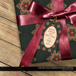Holly Star Grönt Helgdag Gift Märkre Presentetikett