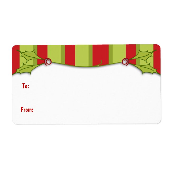 Holly Stripe Gift-etikett Fraktsedel (Framsidan)
