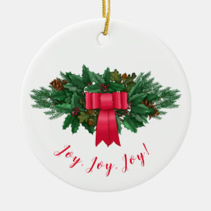 Holly Swag   Red Bow-jul Julgransprydnad Keramik
