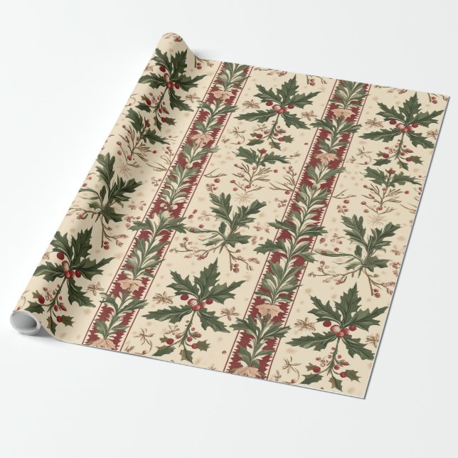 Holly themed Victorian Wrapping Papper Presentpapper (Utrullad)