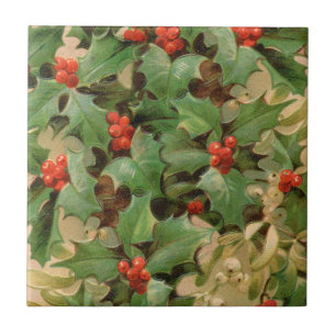 Holly Träd jul-Helgdag-Vintagen Kakelplatta