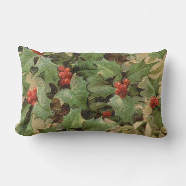 Holly Träd jul-Helgdag-Vintagen Lumbarkudde (Framsida)