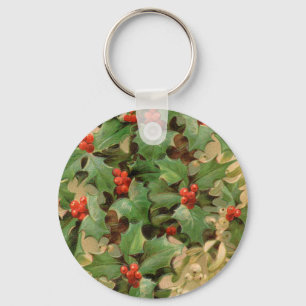 Holly Träd jul-Helgdag-Vintagen Nyckelring
