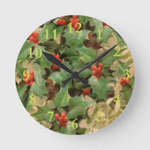Holly Träd jul-Helgdag-Vintagen Rund Klocka