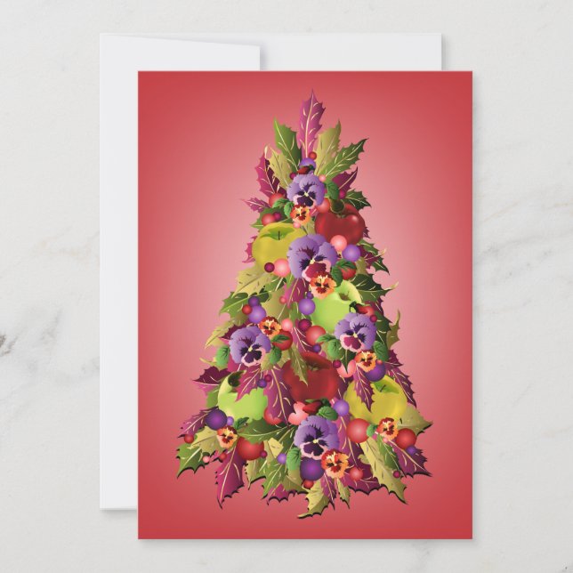 Holly Träd med Apples och Pansies Rosa jul Inbjudningar (Framsida)
