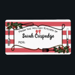 Holly utensitions julklapp fraktsedel<br><div class="desc">Bakgrund i stripey med vintage holly,  ätnings-,  tillagnings- eller bagageredskap på denna jul till från dekal eller "från köket av" helgdag dekal för dina gåvor av mat,  godis och behandlingar.</div>
