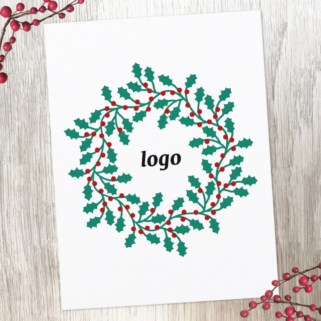 Holly WAN Logotyp Business Helg Vykort (Logo holly wreath business promotional holiday postcard)