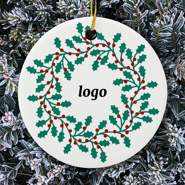 Holly WAN Logotyp Business Julgransprydnad Keramik (Logo wreath business promotional ceramic holiday ornament)