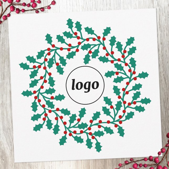 Holly WAN Logotyp Business Julkort (Logo holly wreath business promotional holiday card)
