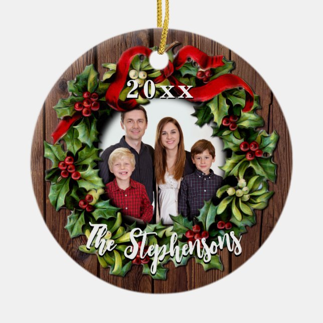 Holly WAN Personlig Family Photo Keepsak Julgransprydnad Keramik (Framsidan)