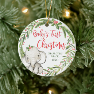 Holly Wandan Elephant Baby Första julfotfoto Julgransprydnad Keramik