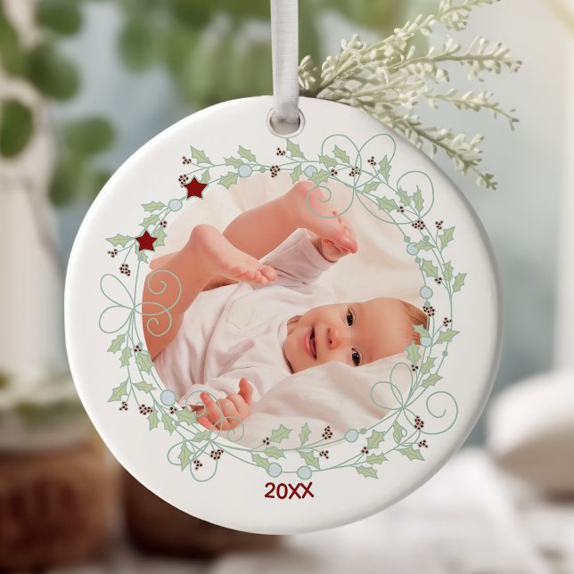 Holly Wandeand - Pojke första julfoto Julgransprydnad Keramik (Baby's First Christmas keepsake photo ornament)