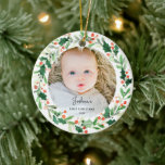 Holly Wandeans Baby 1:a julfoto Ornamet Julgransprydnad Keramik<br><div class="desc">Fira pojke eller flicka först jul med det här holländska andningsfotodekoratet. Bild och text är lätta att anpassa och formge och har en hal andedräkt och ett vackert typsnitt. Den här unika nyckelrollen är säker på att ge dina vänner och familjens 🎄 Julgran en meningsfull beröring</div>