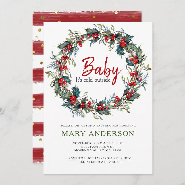 Holly Wandejul Baby Shower Inbjudningar (Fram/baksida)