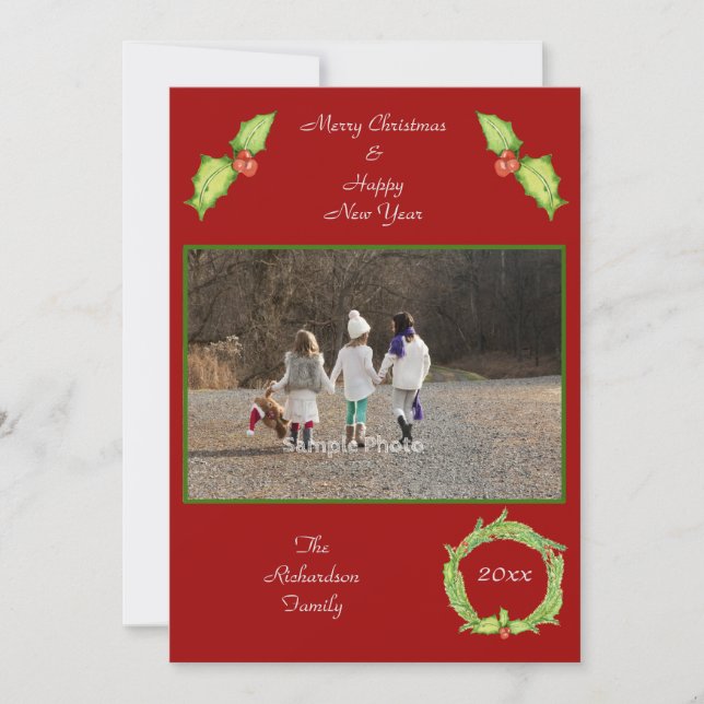 Holly WandeRed Red Grönt Personlig Photo Julkort (Framsida)