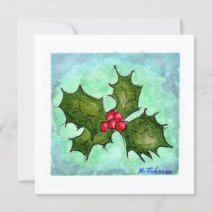 Holly Watercolor-julkort Julkort