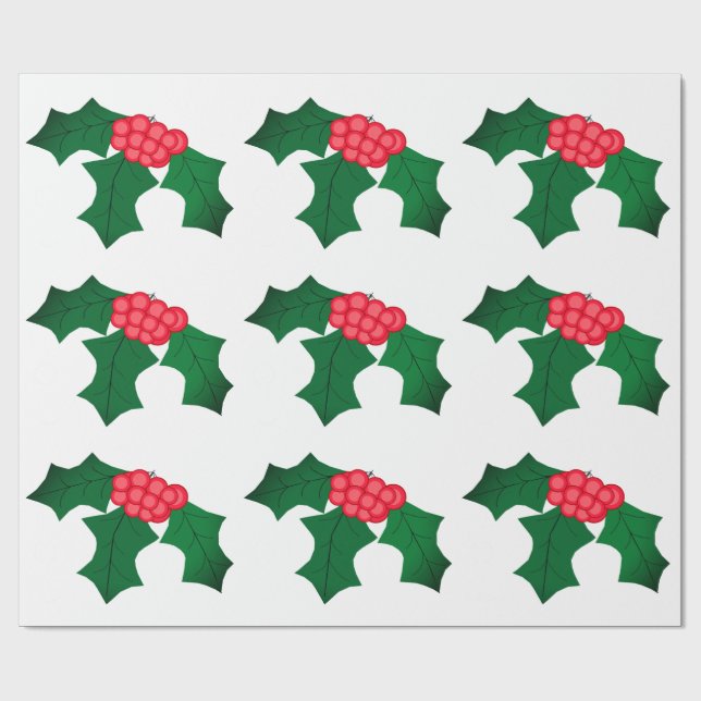Holly White Wrapping Papper Presentpapper (Platt)