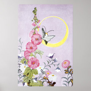 Hollyhock, Dahlia och Balloon Flowers Poster